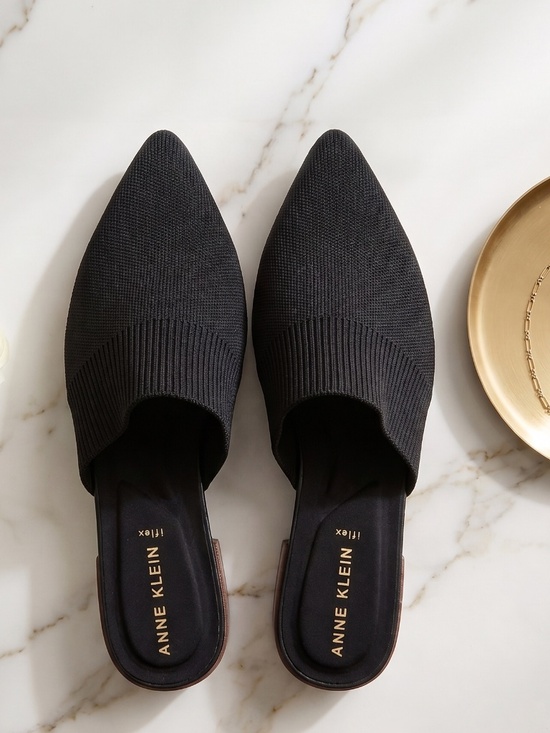 Anne Klein Shoes - Anne Klein Black Knit Pointed Toe Slip-On Mules